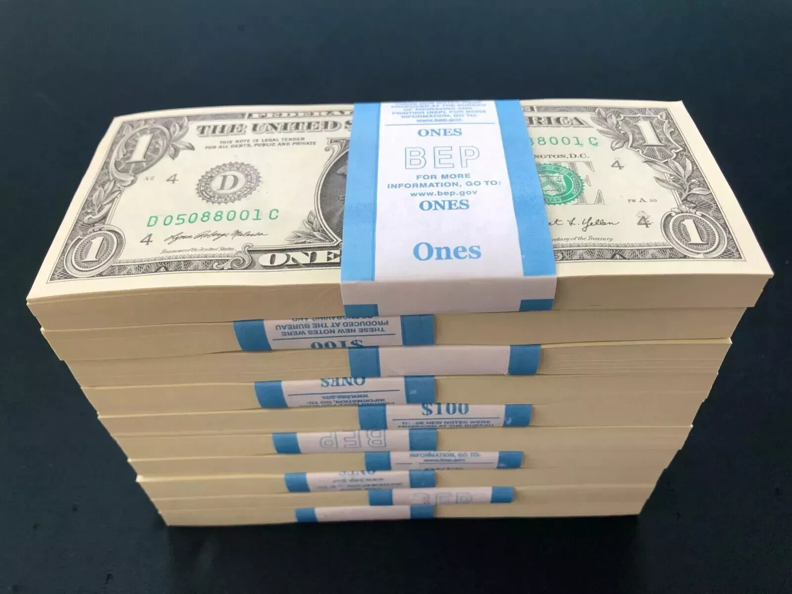 Lot of 100 Uncirculated One Dollar Bills 2021 Richmond Consecutive Notes BEP