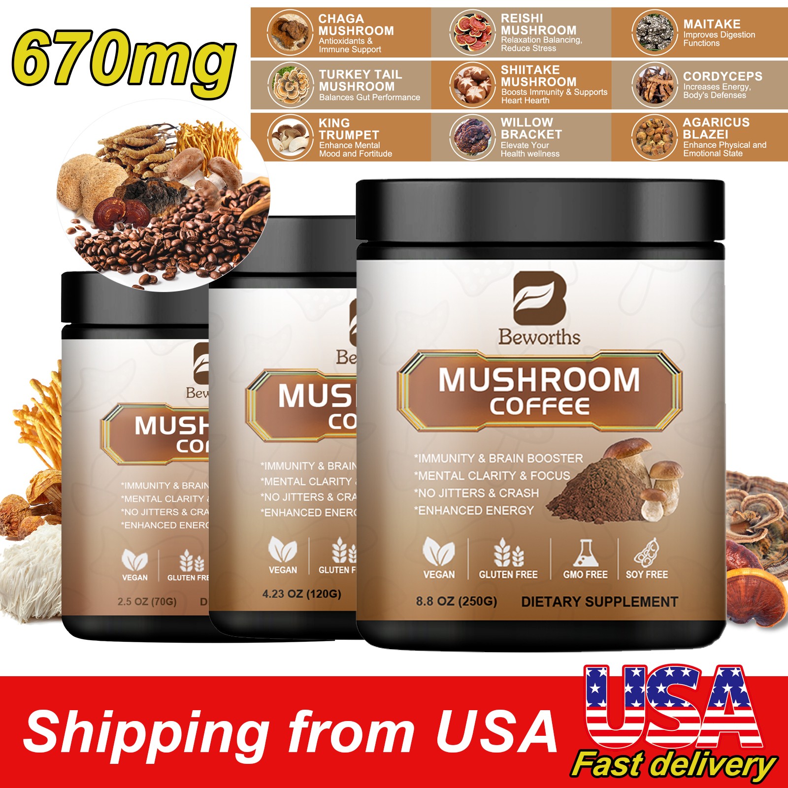 Cordyceps Powder 8oz Cordycep Extract Powder Pure Mushroom Powder Non-Gmo