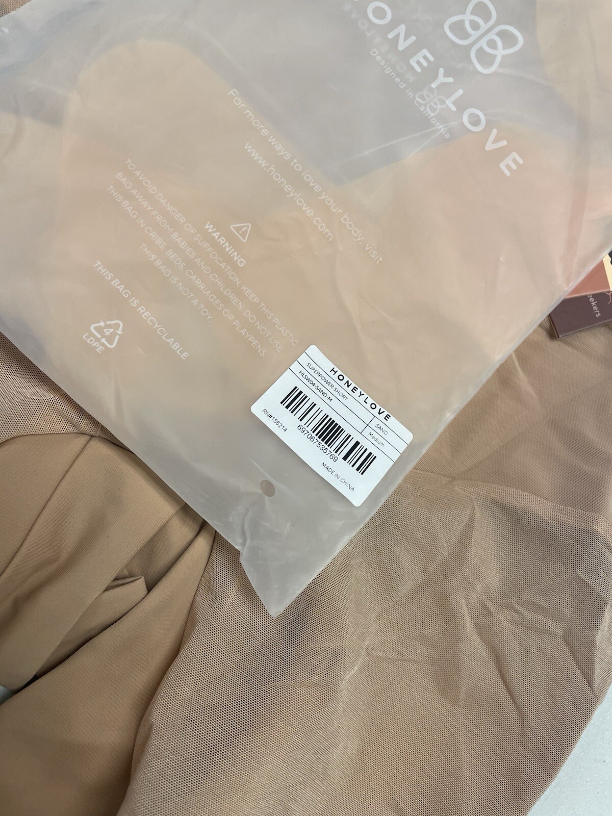 New Women's HONEYLOVE Sand SuperPower Shorts Medium Short M Beige Shapewear