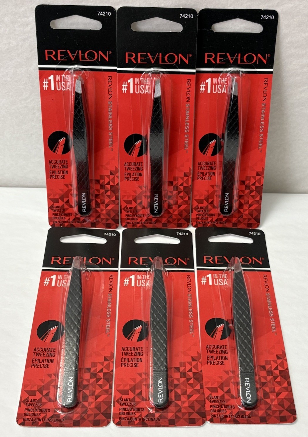 New Revlon Expert Slant Tweezer tip Made With Stainless Steel 6-PACK