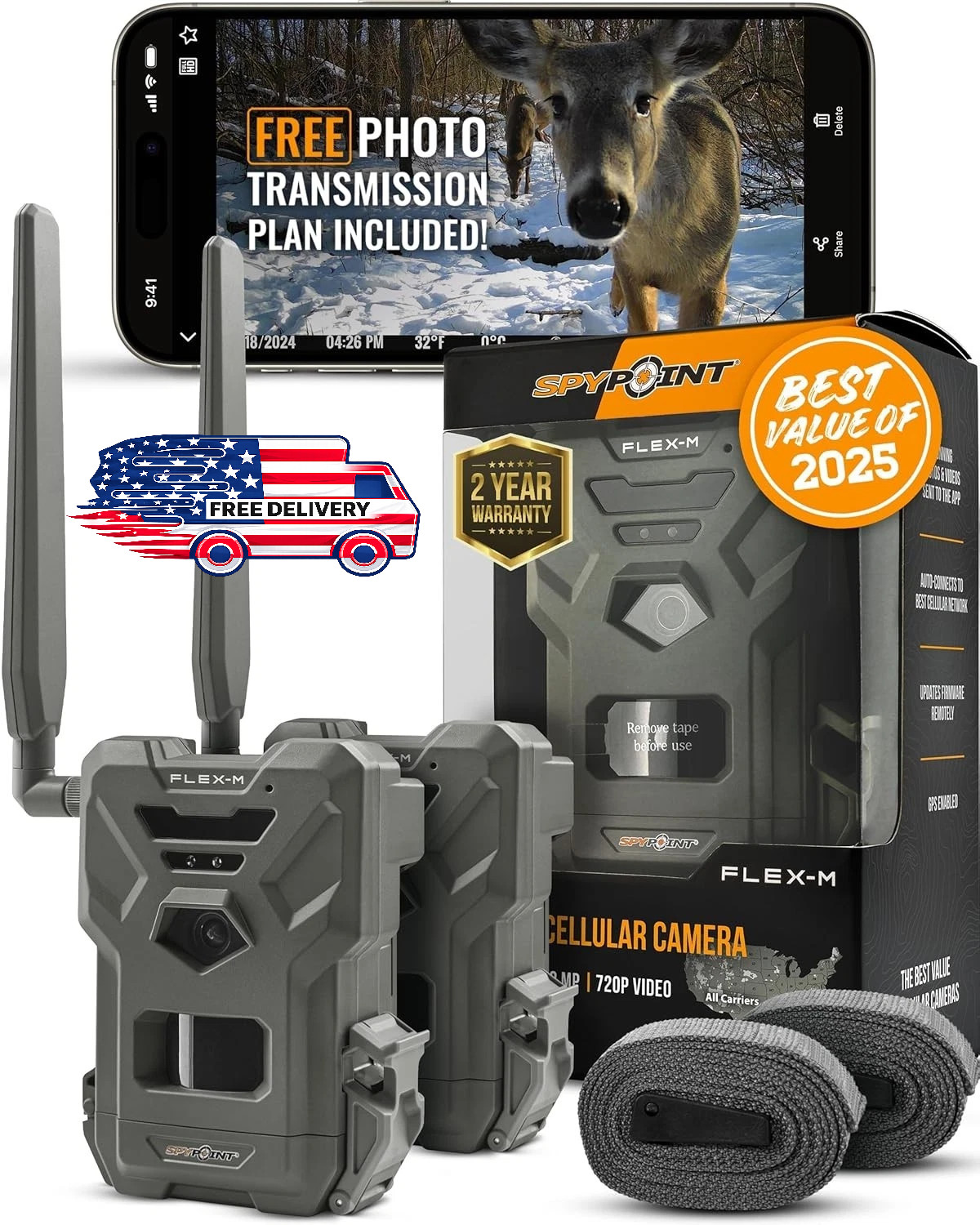 SPYPOINT Flex-m Twin Pack Cellular Trail Camera with GPS, Night Vision, Dual-Sim