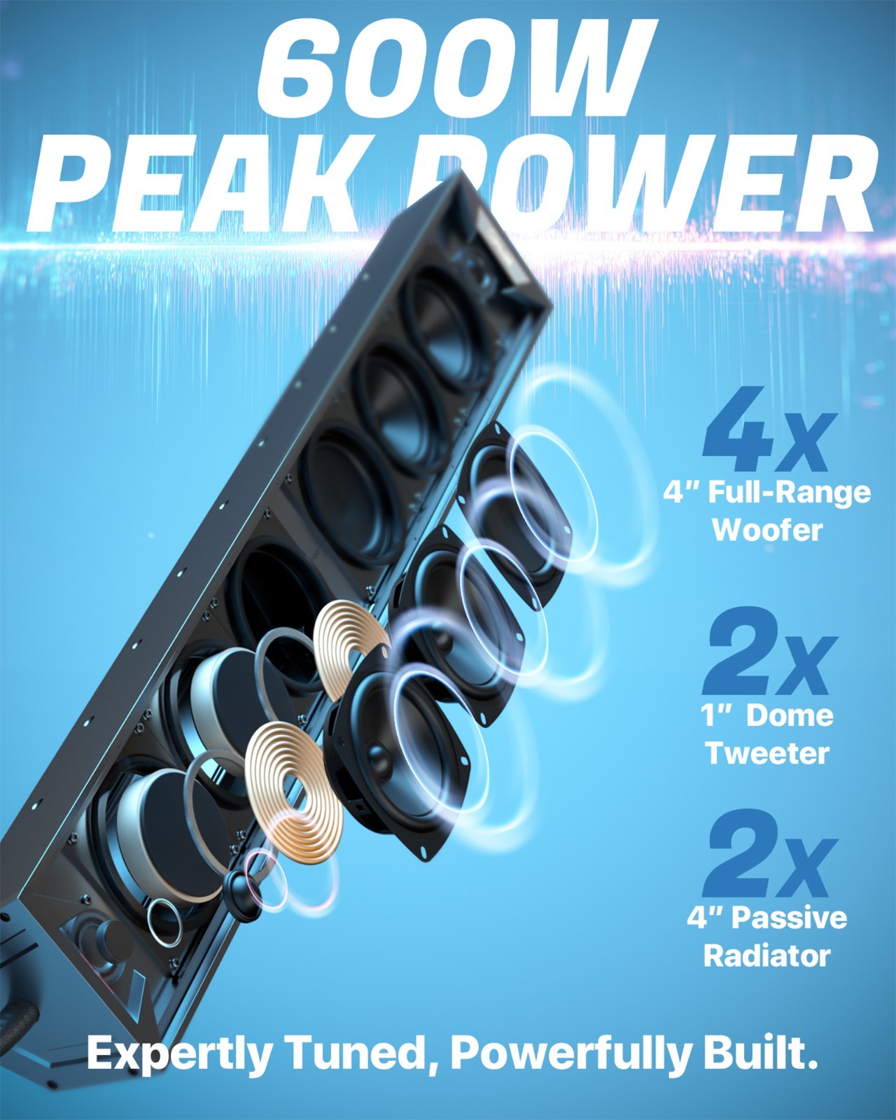 Waterproof Bluetooth UTV Sound bar 8 Speaker RZR Polaris 600W Audio Radio System