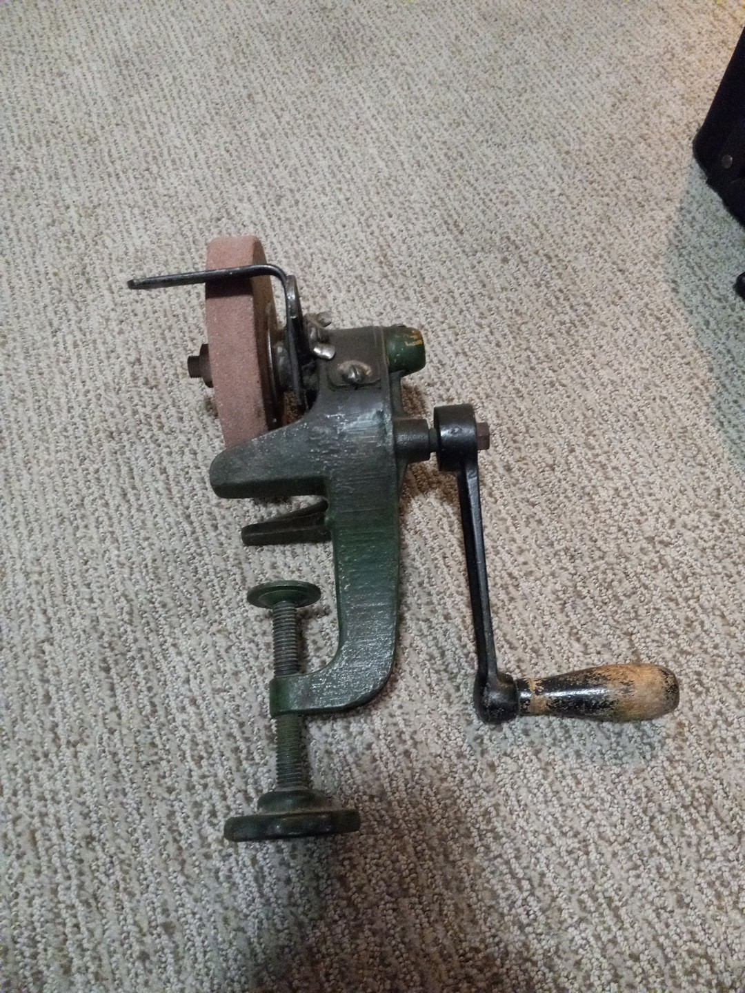 Vintage Keystone Hand Crank Bench Grinder 1920s