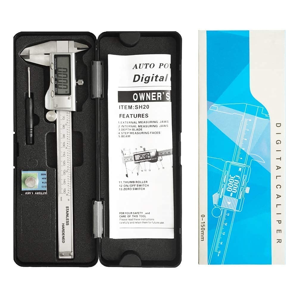 Digital Caliper IP54 Waterproof Stainless Steel Measuring Tool 6 Inch LCD