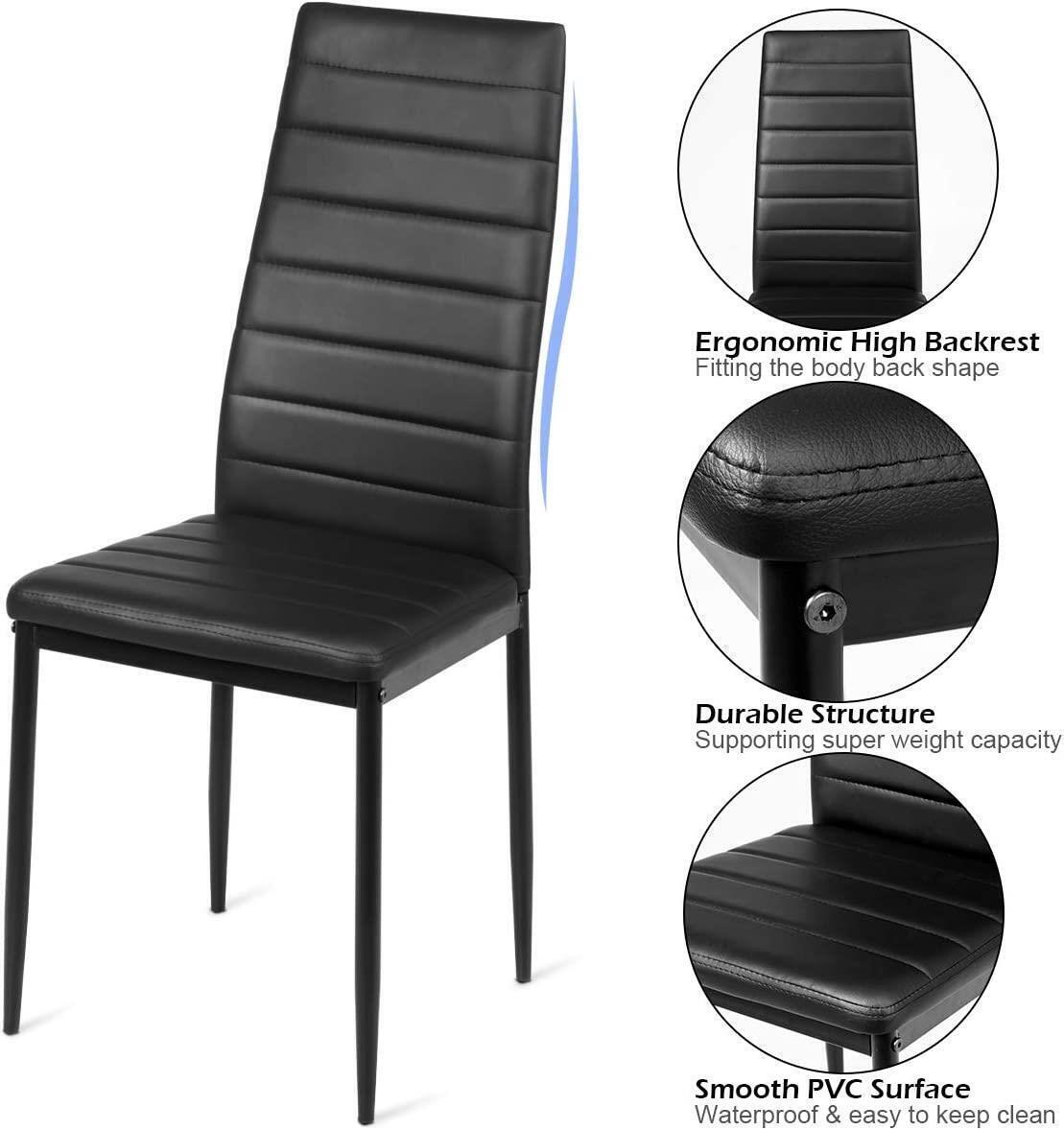 Dining Chairs Set of 6 Kitchen High Back Dining Room Chair with Metal Leg Black