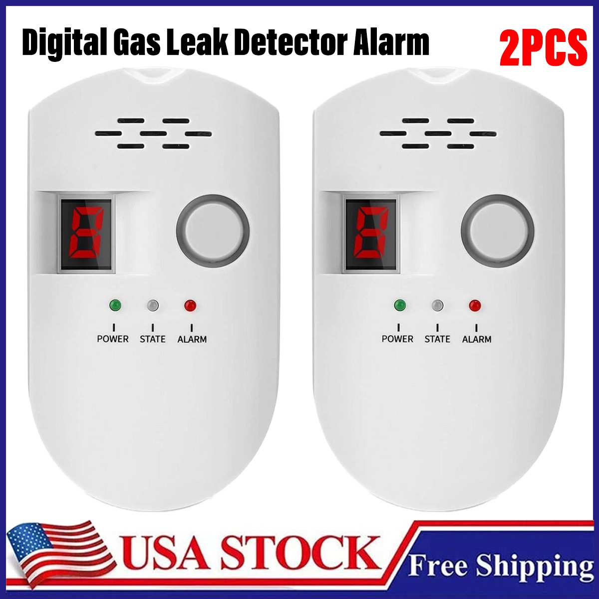 2PC Digital Gas Leak Detector Alarm Sensor Propane Butane Methane Natural Catch