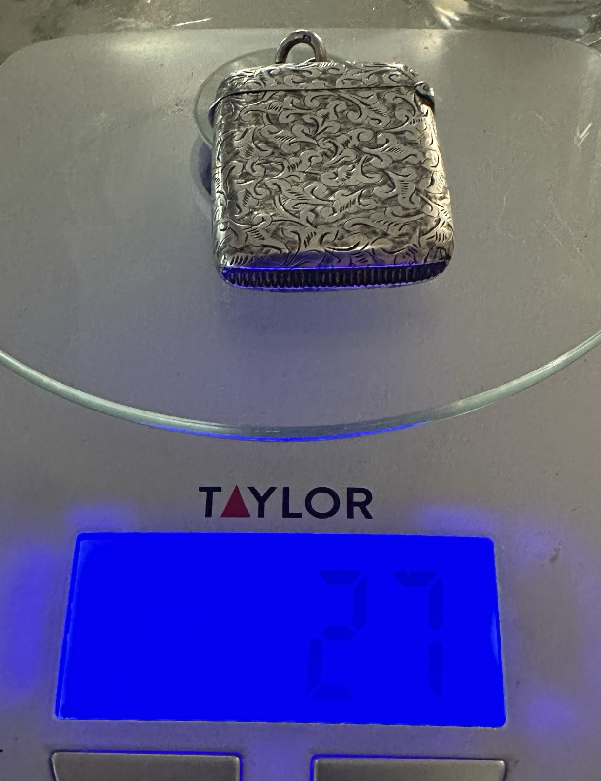 Antique Albert Baker & Co. Sterling Silver Engraved Vesta Case Match Safe