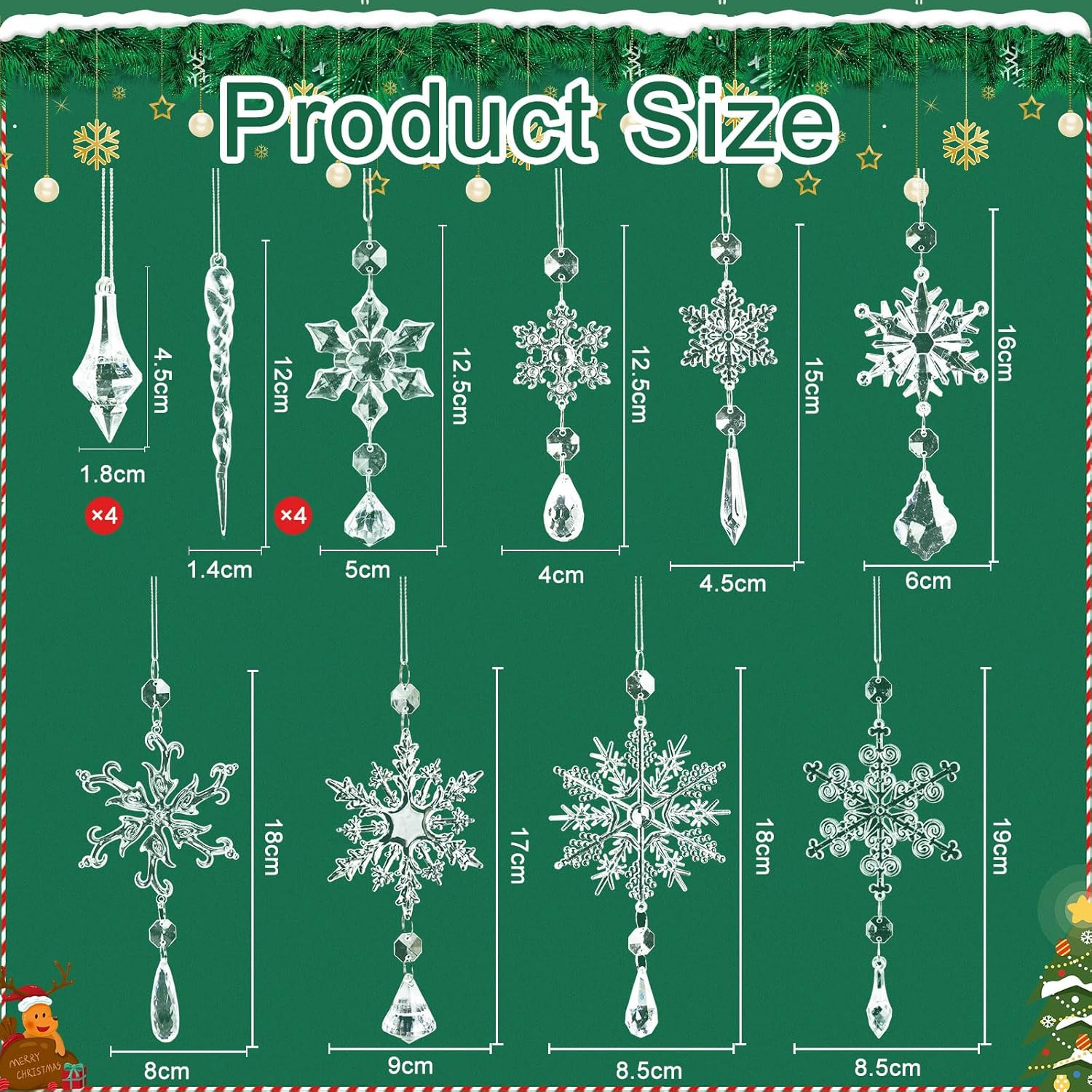 16Pcs Crystal Snowflake Christmas Tree Ornaments - Festive Holiday Decor