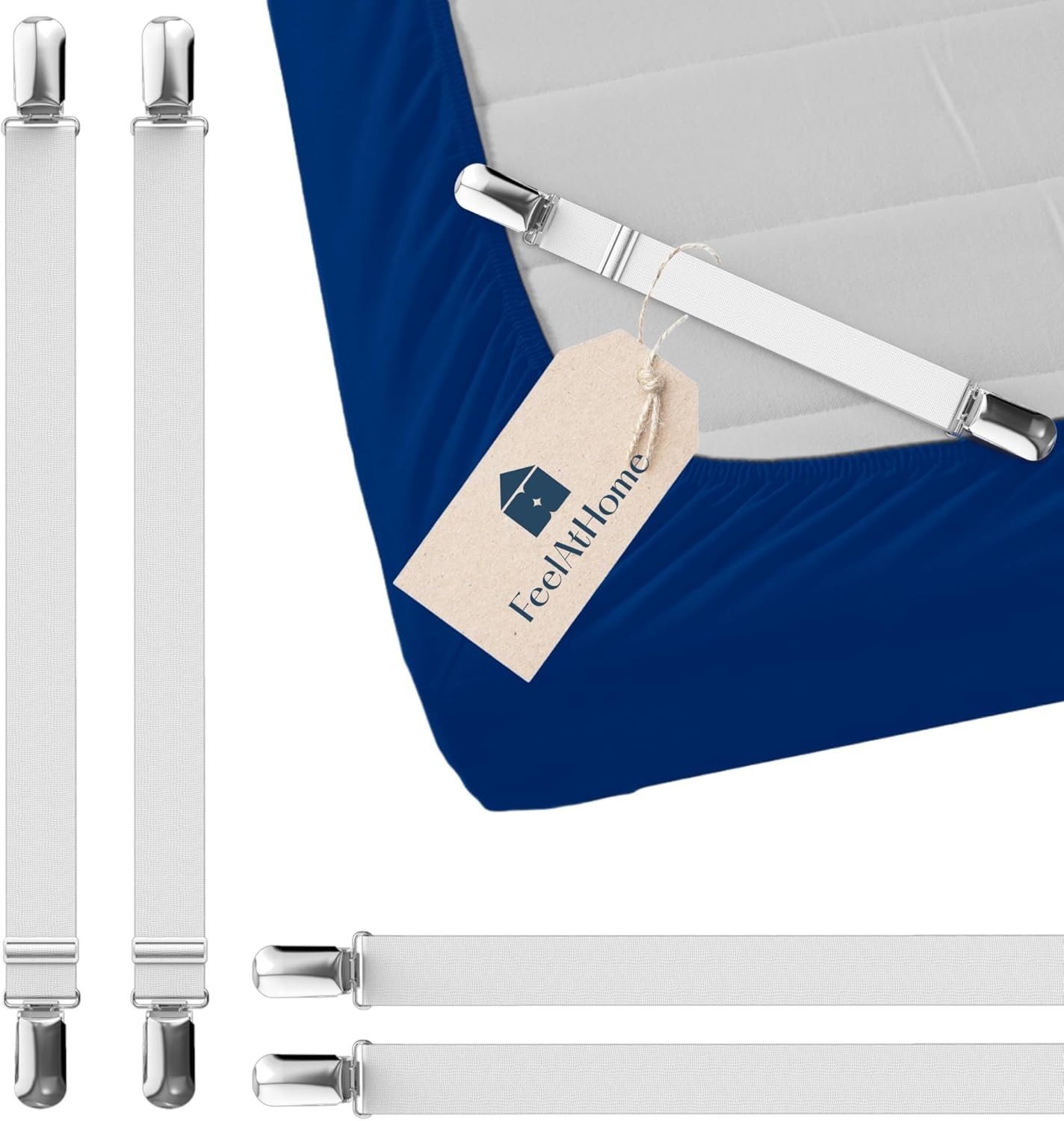 4 PCS Bed Sheet Clips Fitted Sheets Corner Bands Suspenders Garter Fasteners