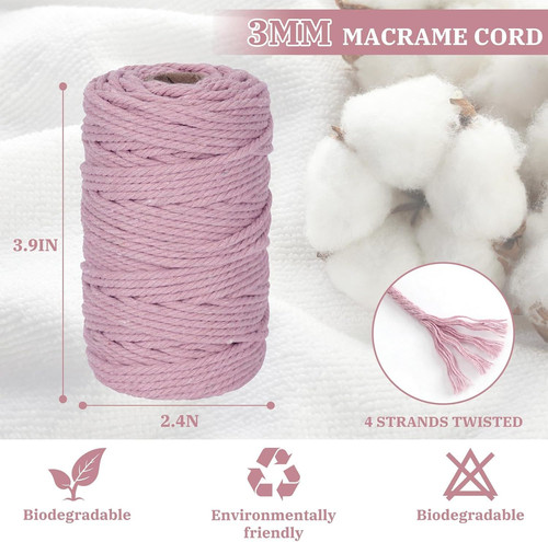 Macrame Cord 3mm x 164 Yards, 3 Rolls Rose Pink 3mm-Rose 3 rolls,