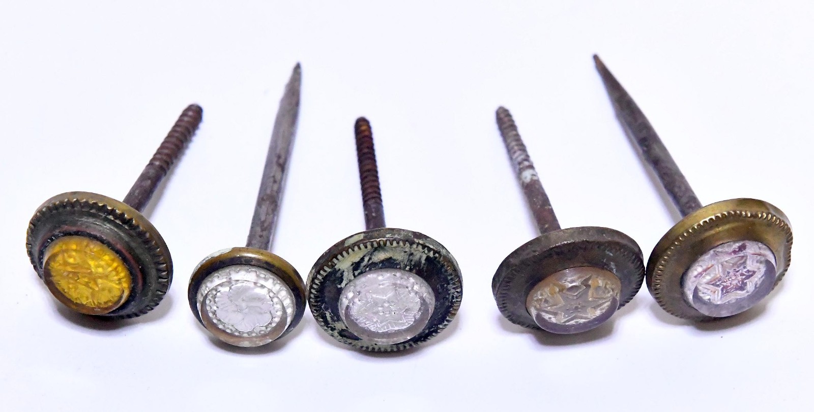 5 VINTAGE VICTORIAN SULFIDE GLASS PICTURE FRAME HANGER DECORATIVE NAILS