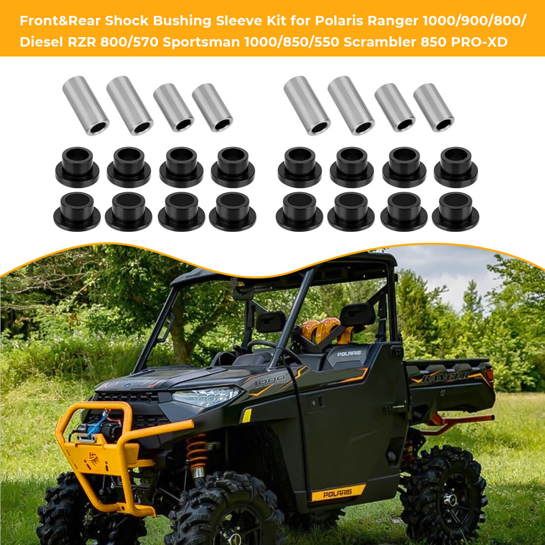 Front& Rear Shock Bushing Sleeve Kit for Polaris Ranger 500 570 700 800 900 1000