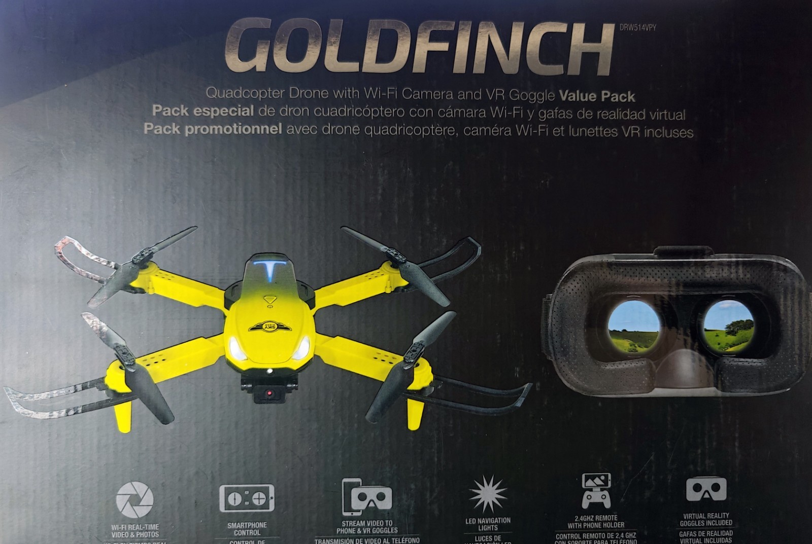 GOLDFINCH Sky Rider Quadcopter Drone with Wi-Fi Camera and VR Goggles