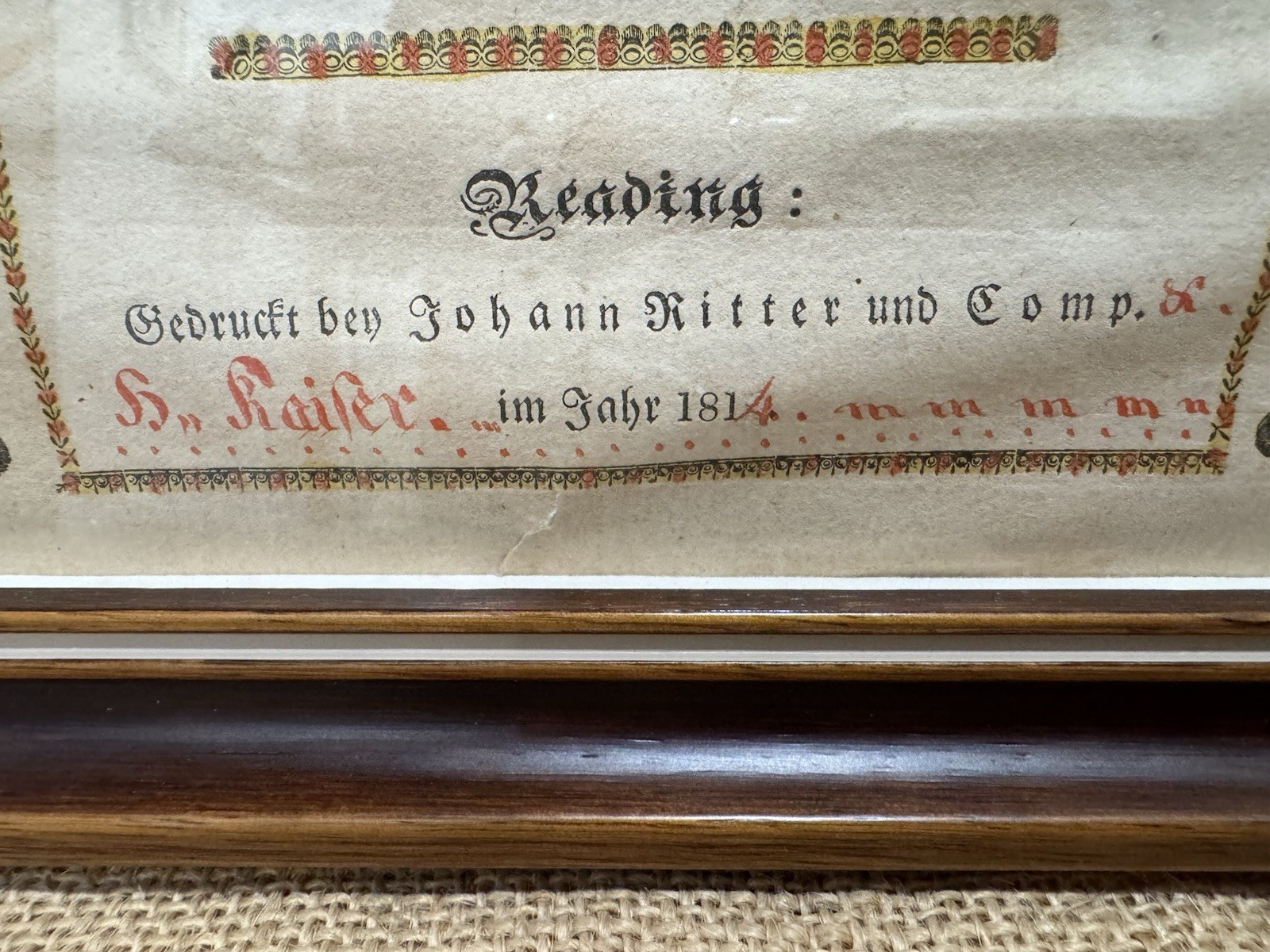 Antique Johann Ritter Taufschein Birth Certificate And Baptism 1814