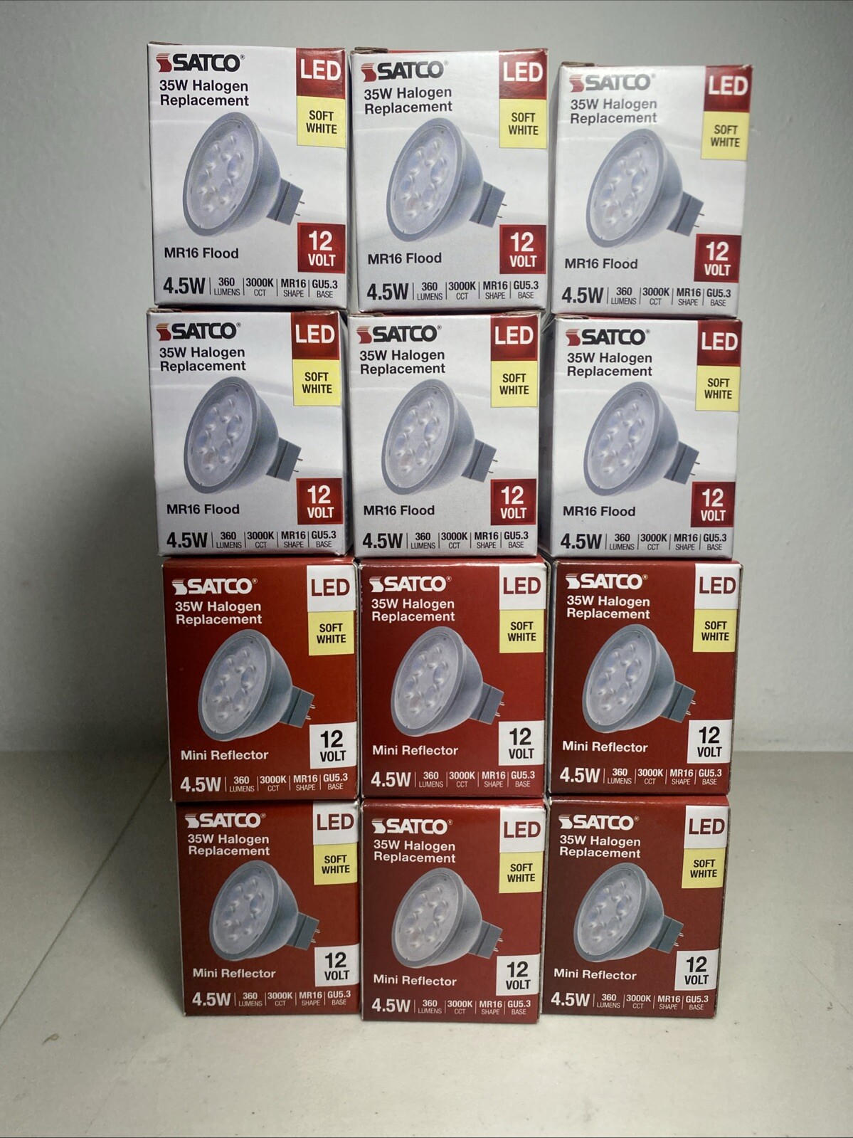 Satco 11392-4.5MR16/LED/40'/830/12V (S11392) MR16 Flood LED Light Bulb Lot Of 12