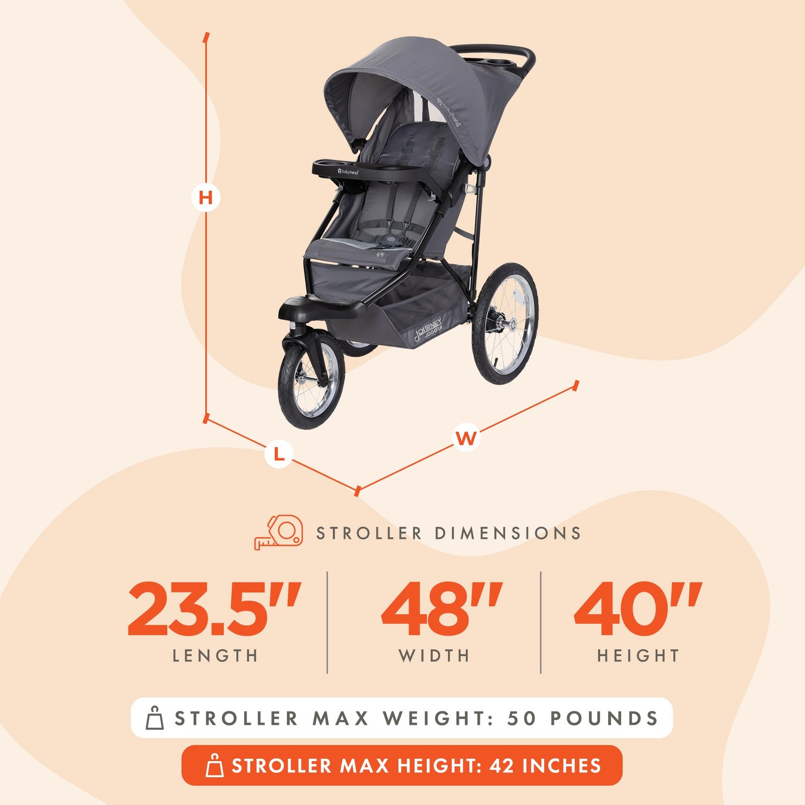 Baby Trend Journey Jogging Stroller, Stellar Grey