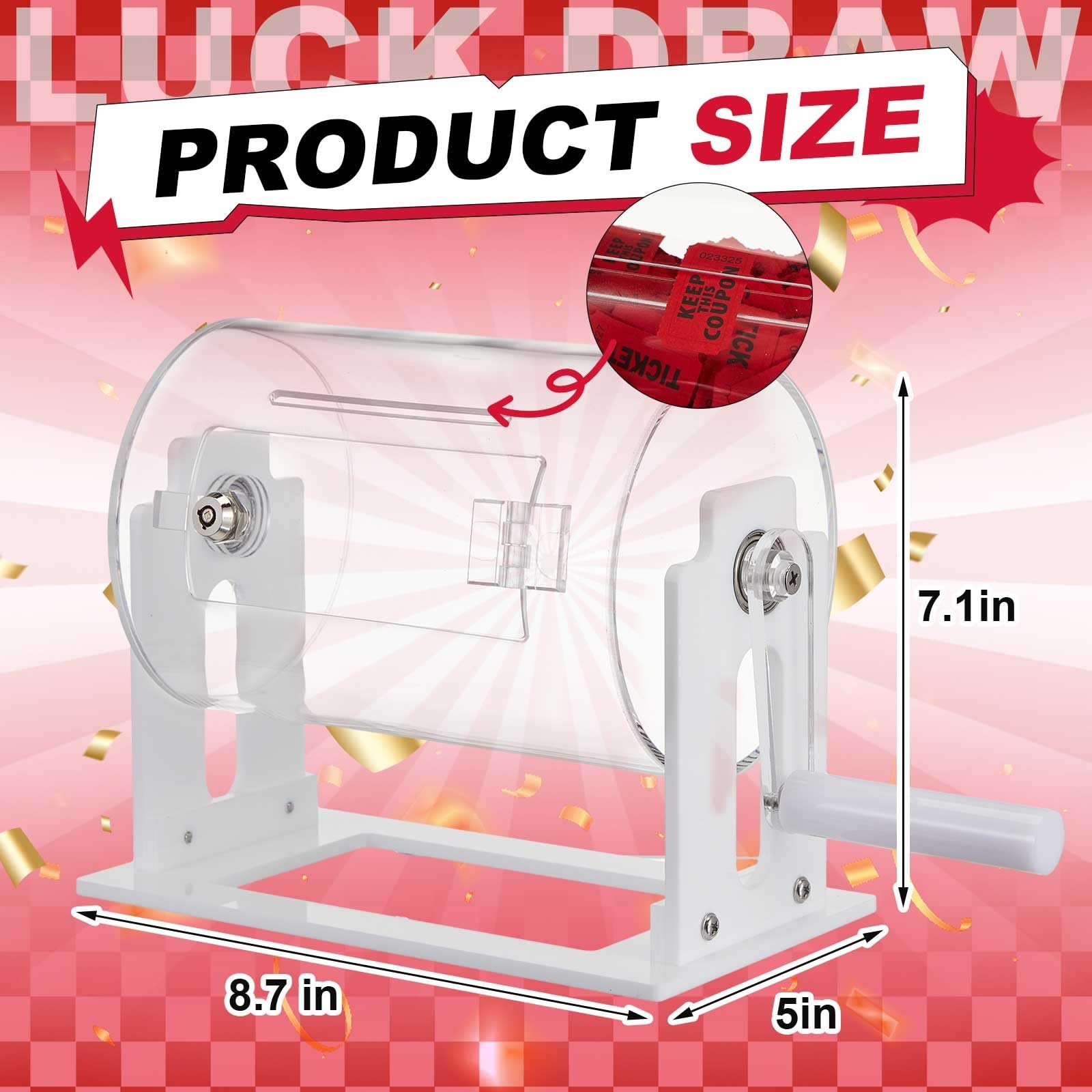 Acrylic Raffle Drum, 8.7 x 5 x 7 Inches Clear Raffle Tickets Spinner Cage wit...