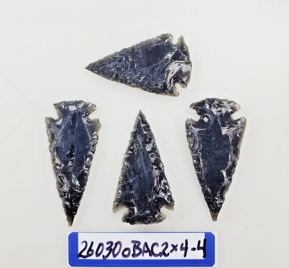 4 piece 2" Obsidian Arrowheads - Pow-Wow - Ceremonial - Jewelry - Hand Knapped