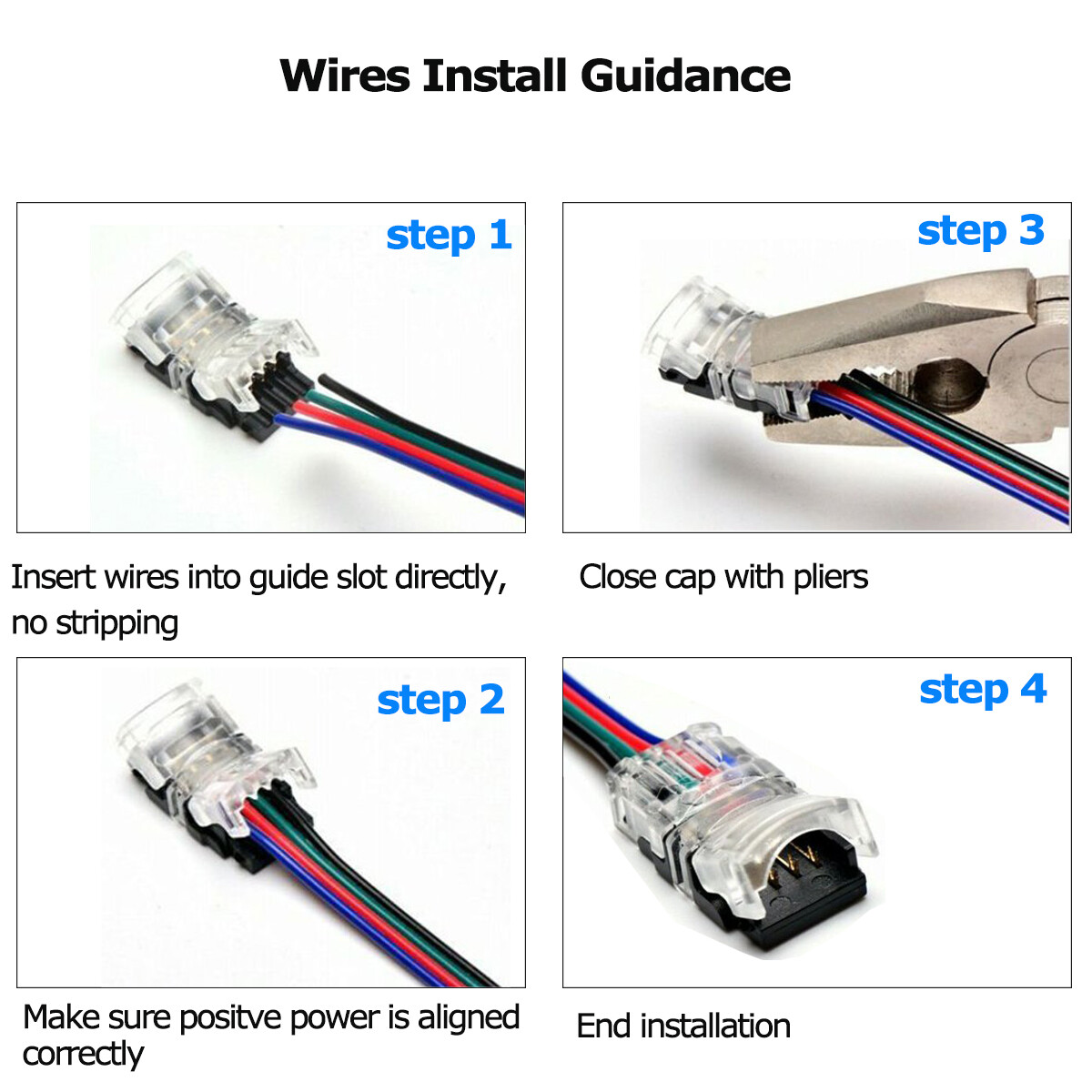 10PCS RGB LED Connector 4 Pin for LED Strip Light with 16ft/5M Extension Cable