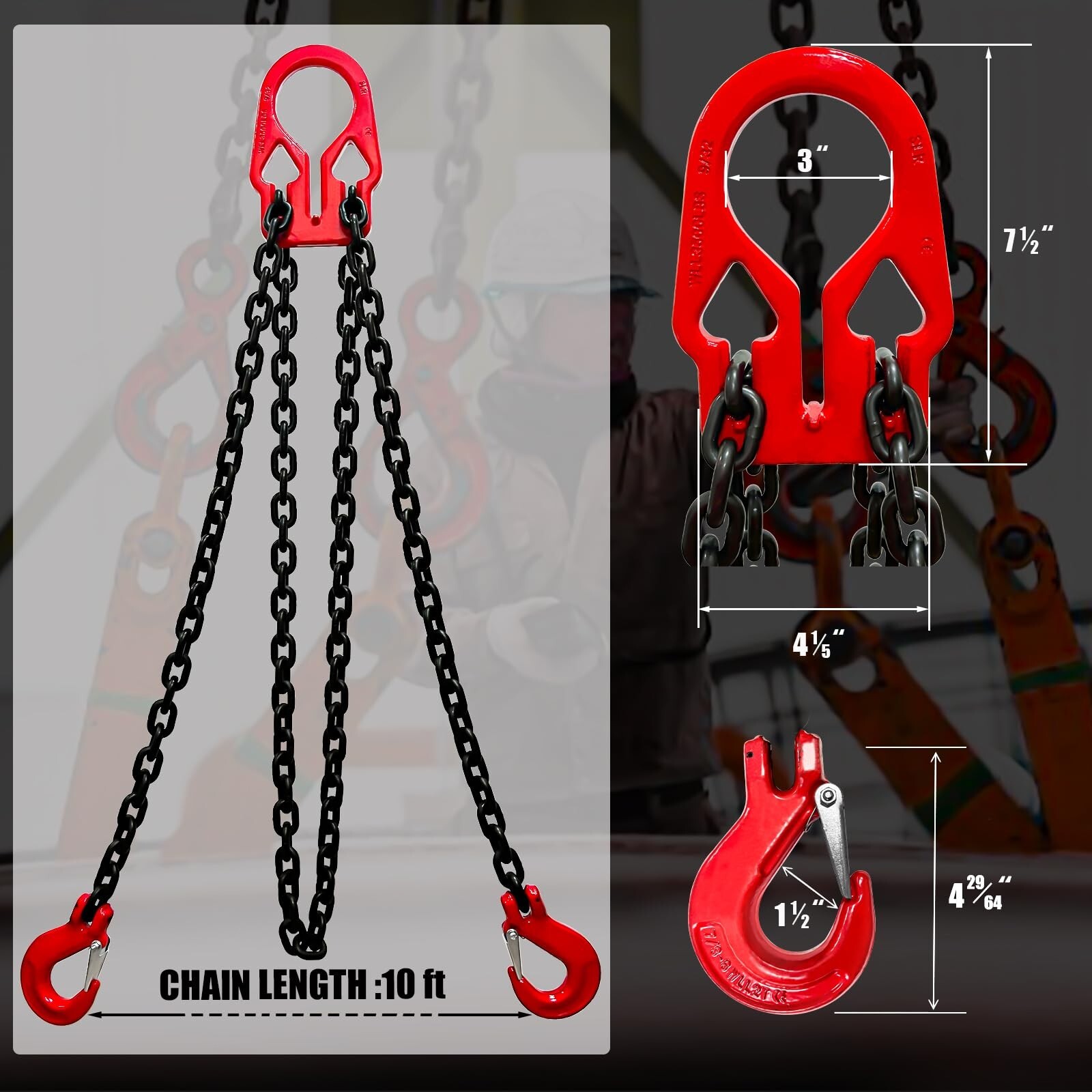 FITHOIST Adjustable Chain Sling, 3.18 T G80 Alloy Steel 2 Way Chain Slings