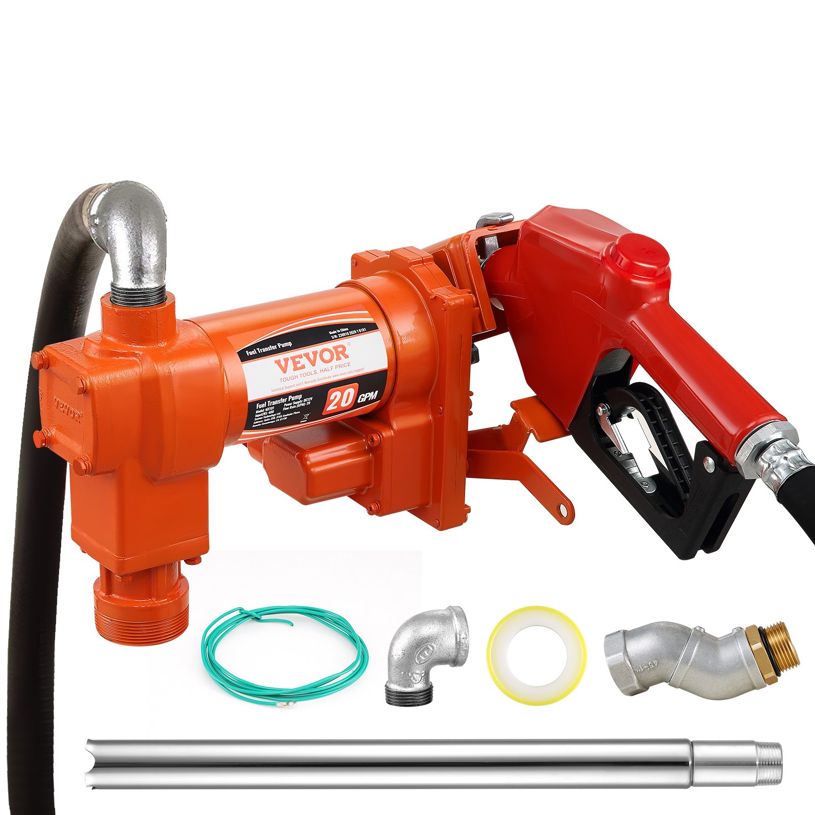 Fuel Transfer Pump Gasoline Pump 20GPM 12V with Hose & Nozzle for Diesel