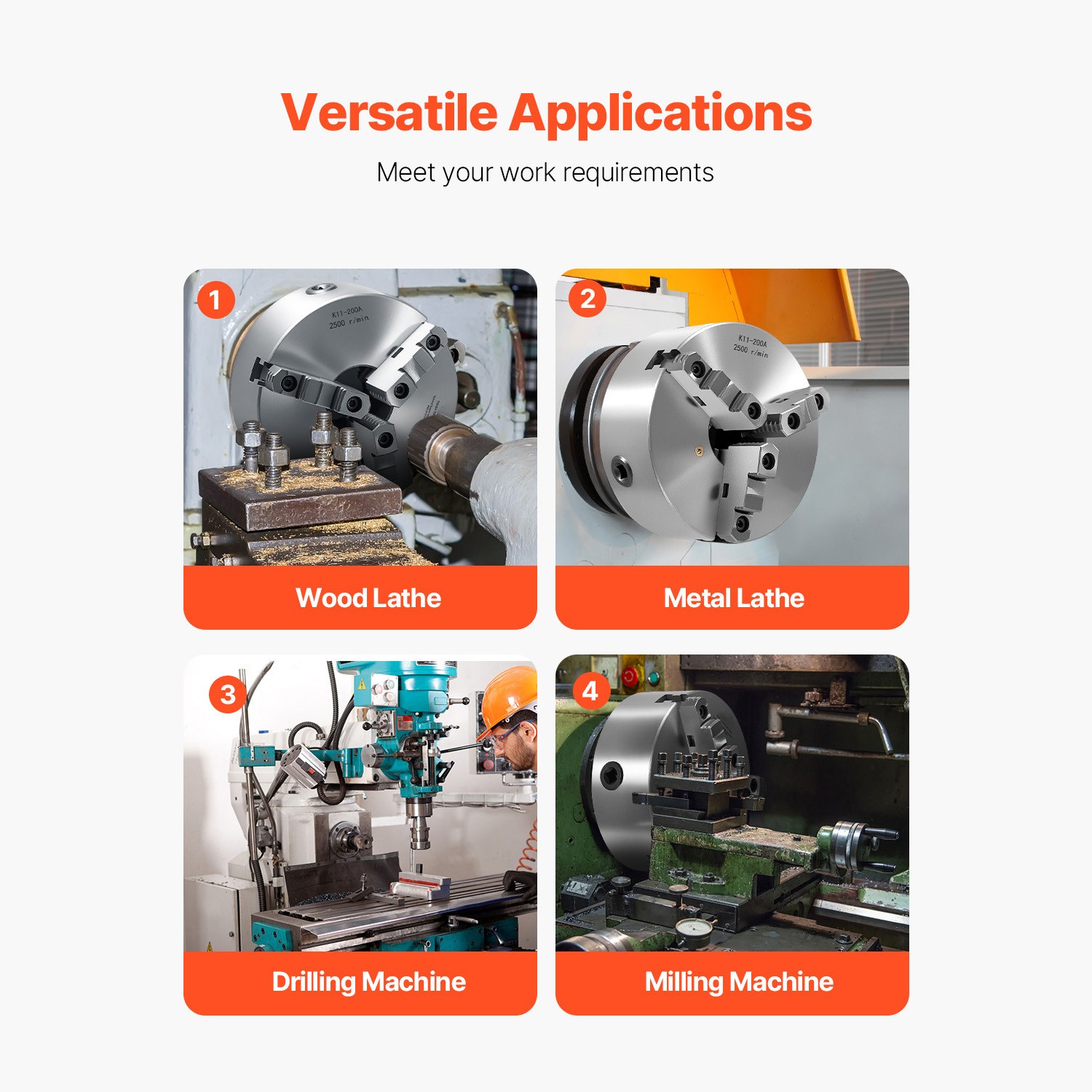 8 Inch 3-Jaw Self-Centering Lathe Chuck with 2 1/4 in-8 Threaded Backing