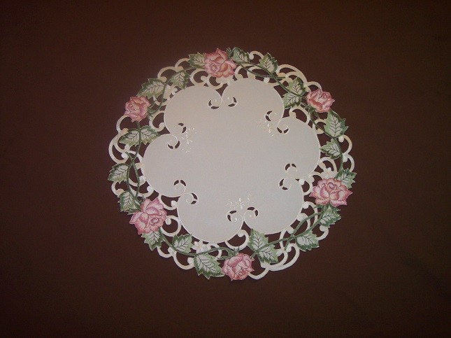 Doily Boutique Table Runner, Doily, Mantel Scarf with Victorian Pink Roses