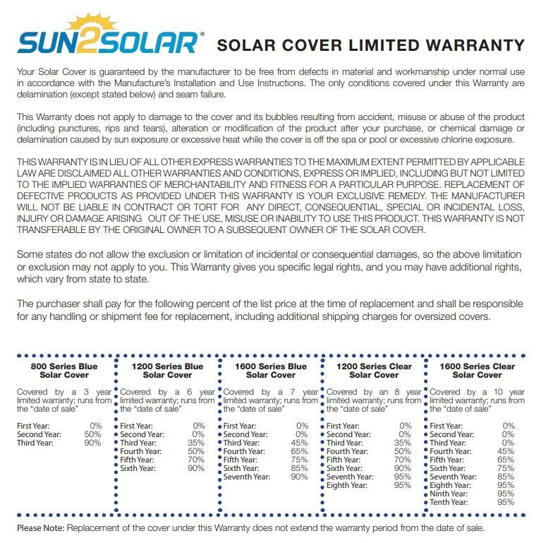 1200 Series Blue Swimming Pool Solar Blanket Cover w/ Grommet Kit - Choose Size