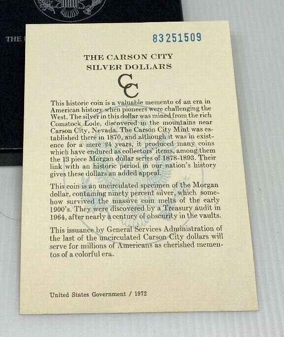 1883-CC GSA Morgan Silver Dollar CORRECT SERIAL COA - NO COIN - No Box