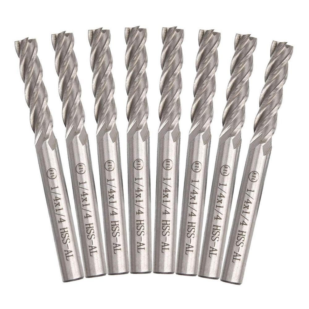 8x 1/4" End Mill Bits 4 Flute Straight Milling Cutter HSS CNC Square Nose C478