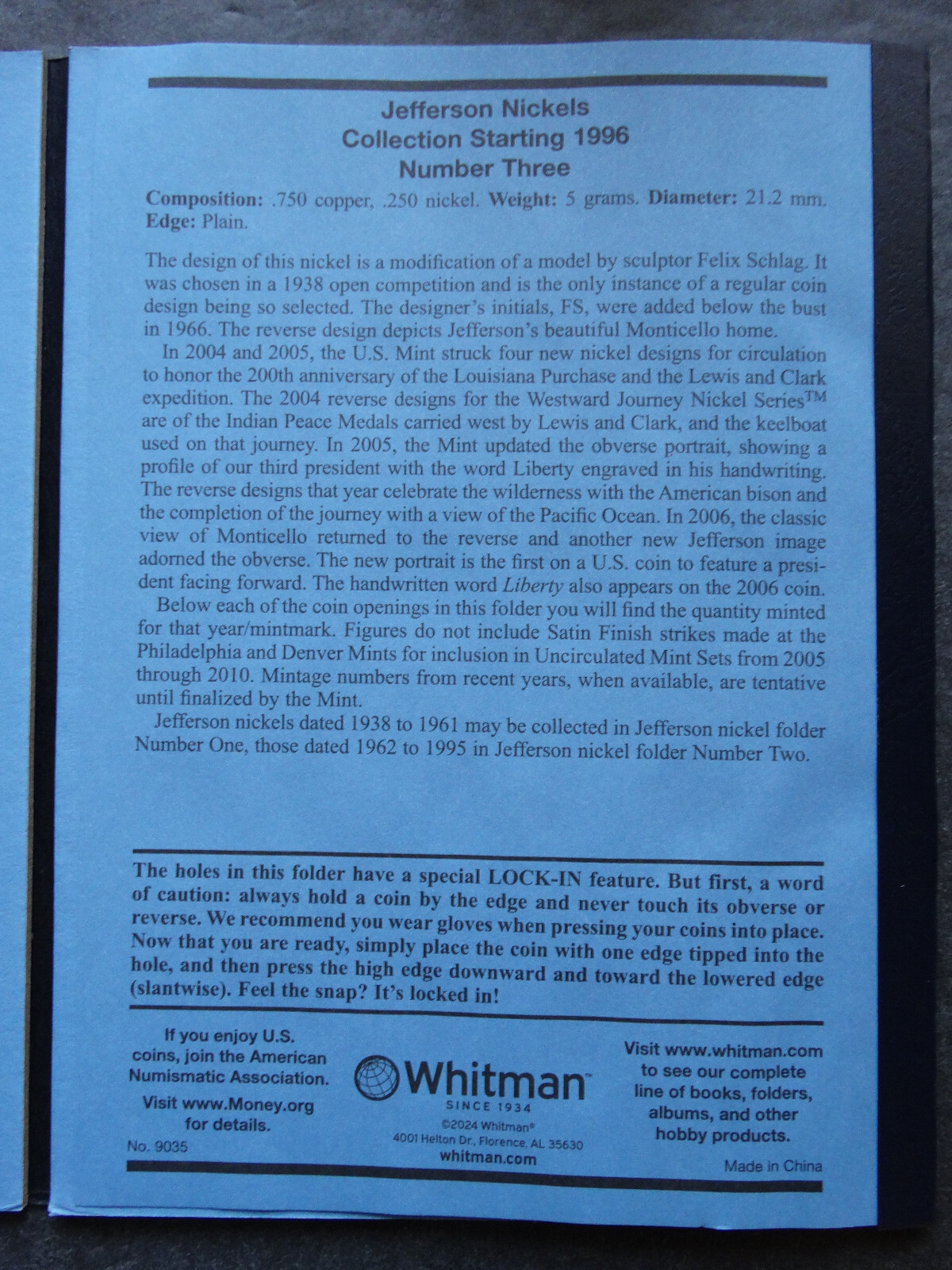 Set of 3 Whitman Jefferson Nickel Coin Folders Number 1-3 1938-2025 Book