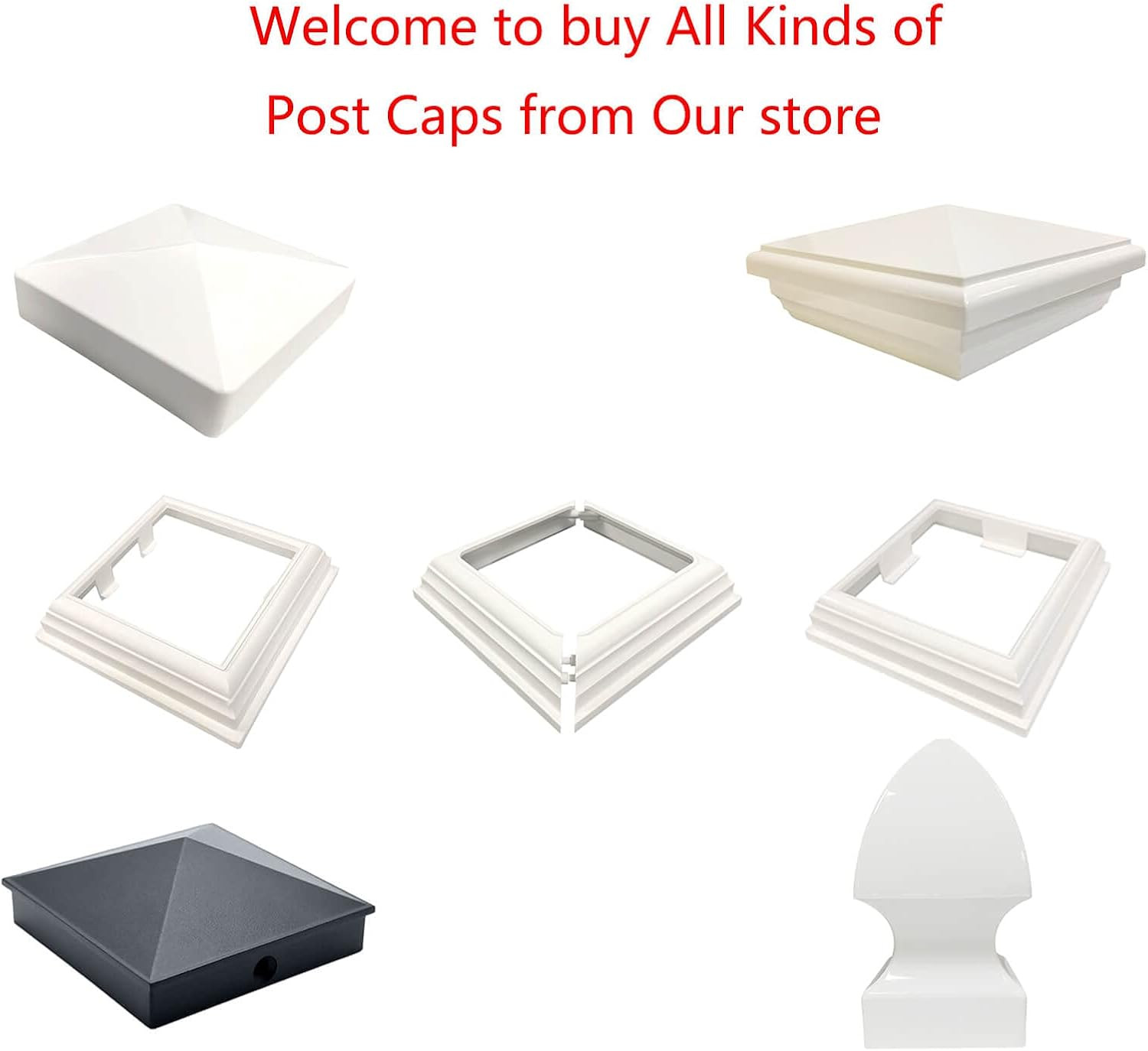 2 Pack Pyramid Style Fence Post Cap for 4" X 4" Fence - White PVC Cap