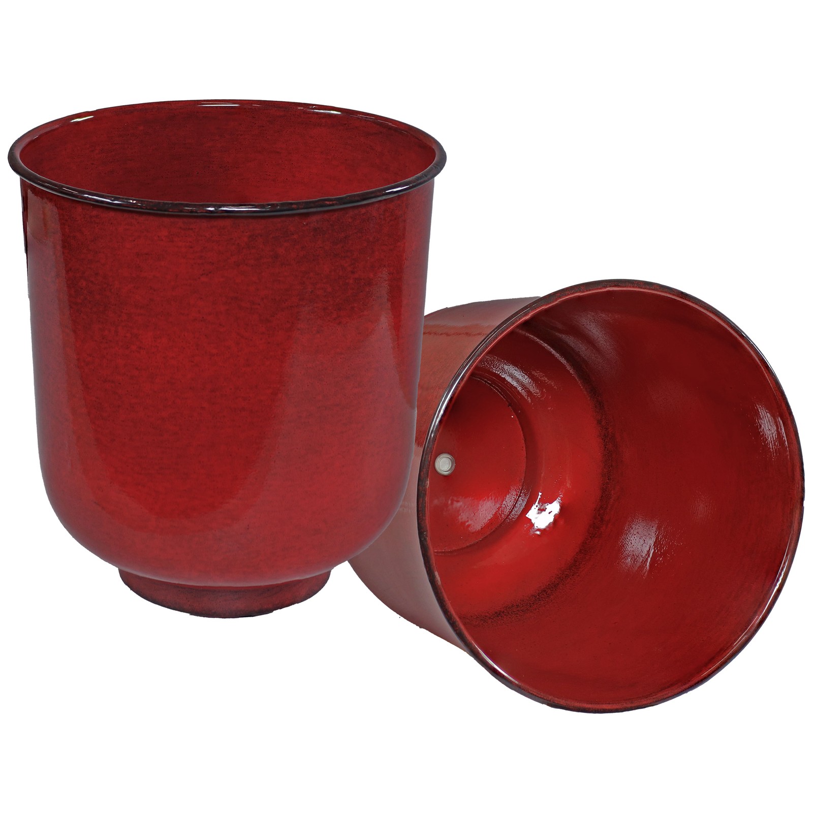 Vivian Metal Planter - 11 in - Ruby Glaze - Set of 2 by Sunnydaze