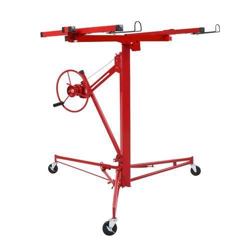 11 FT Drywall Rolling Lifter Panel Hoist Jack Lifter w/Lockable Wheels Steel Red