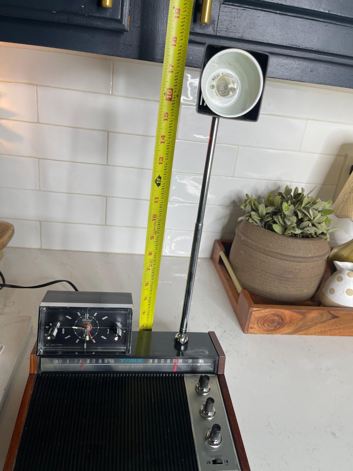 1960s Solid State YORK Rosewood MCM Clock Radio Desk Bedside Table Lamp.