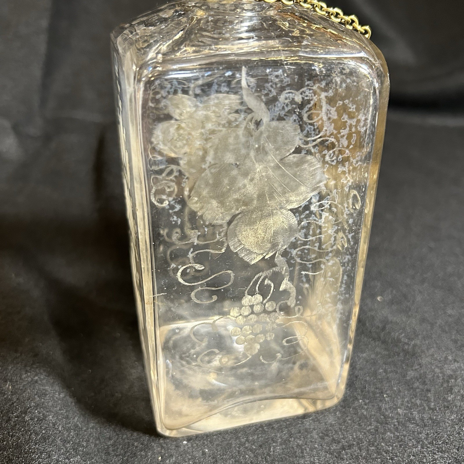 Antique Edwardian Etched Crystal Decanter “Scotch” Silverplate Plaque England