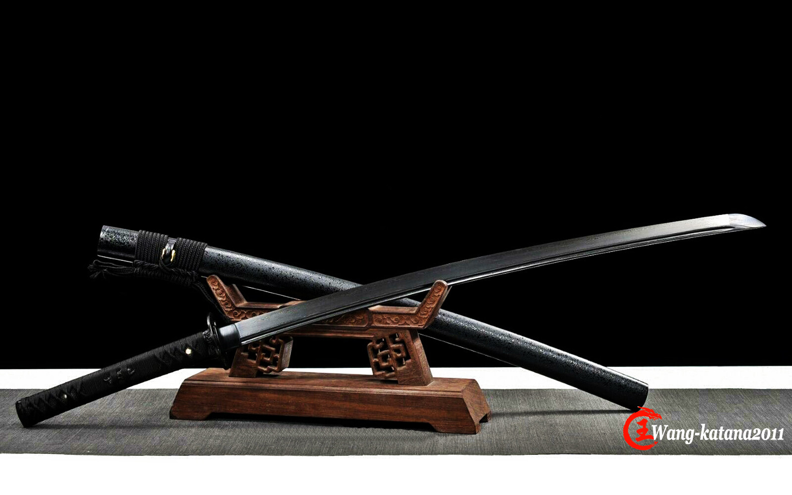 All Black Katana Damuscus Folded T10 Steel Functional Japanese Samurai Sword