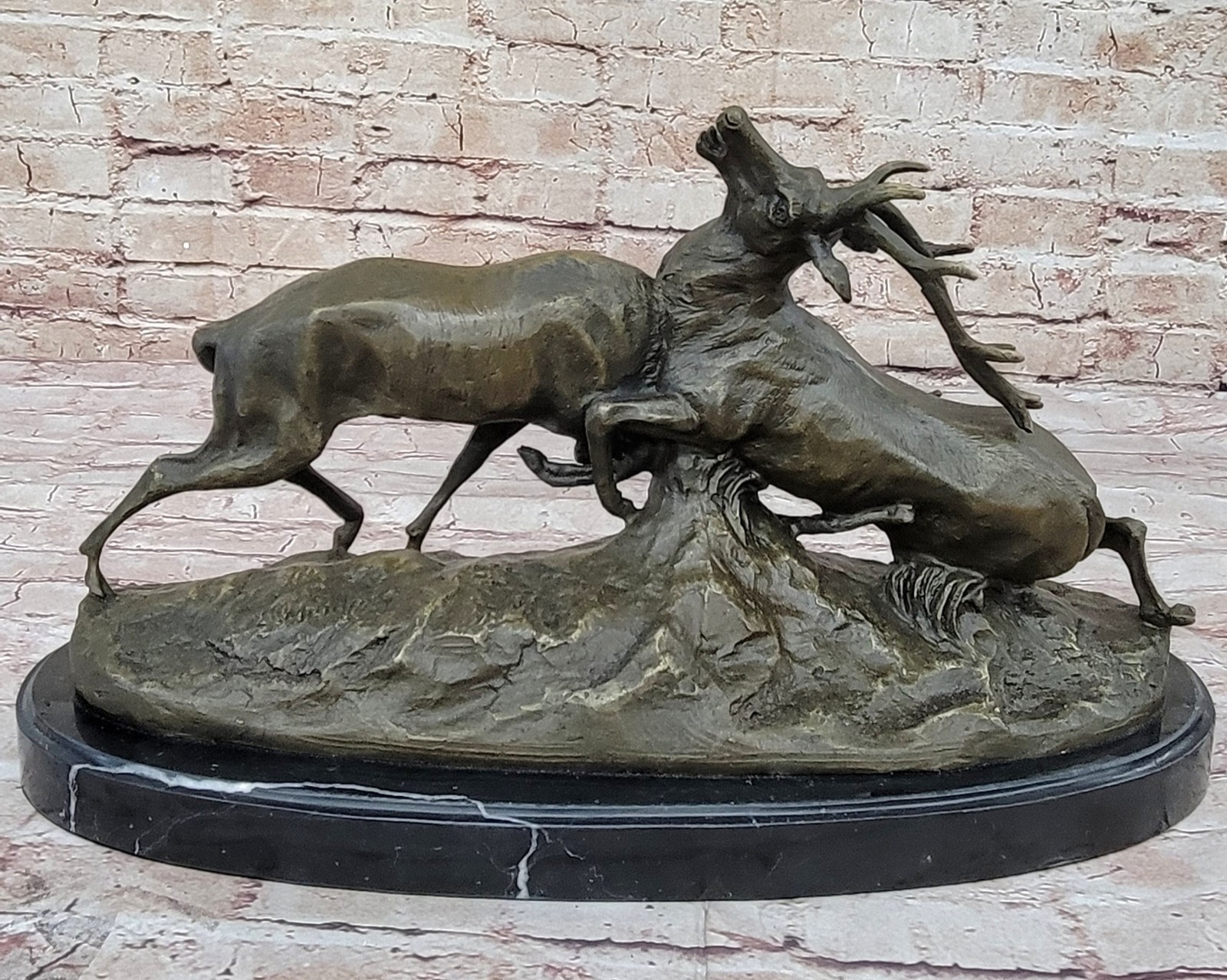 Art Deco Brown Patina Two Stags Museum Quality Bronze Hot Cast Sculpture Sale
