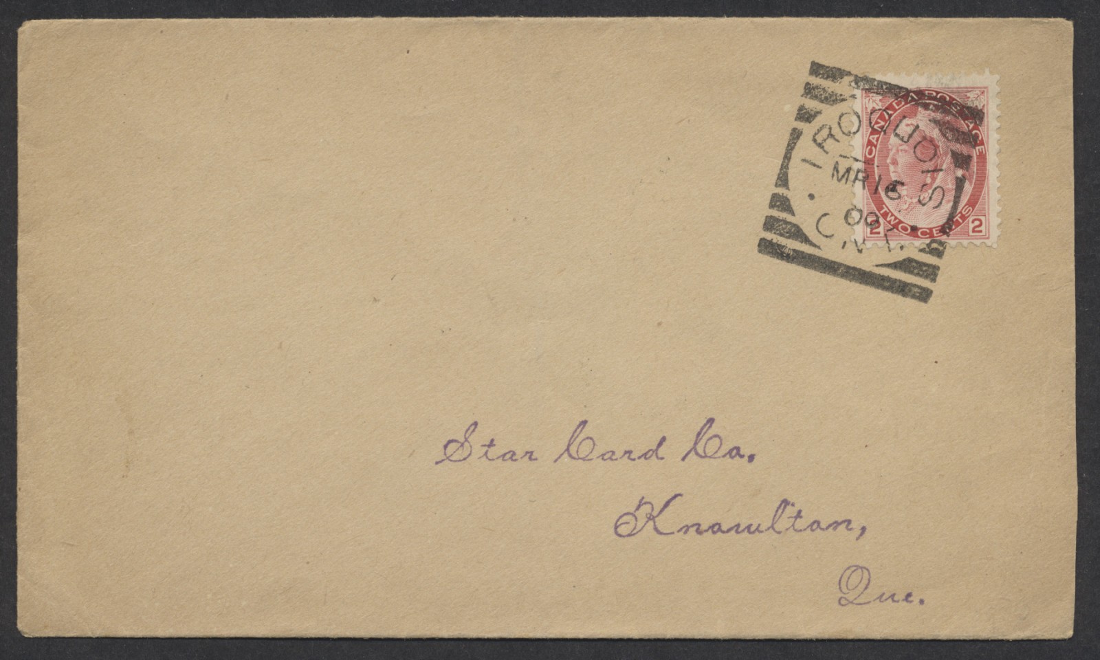 1900 Iroquois ONT Squared Circle On Cover Ideal Strike