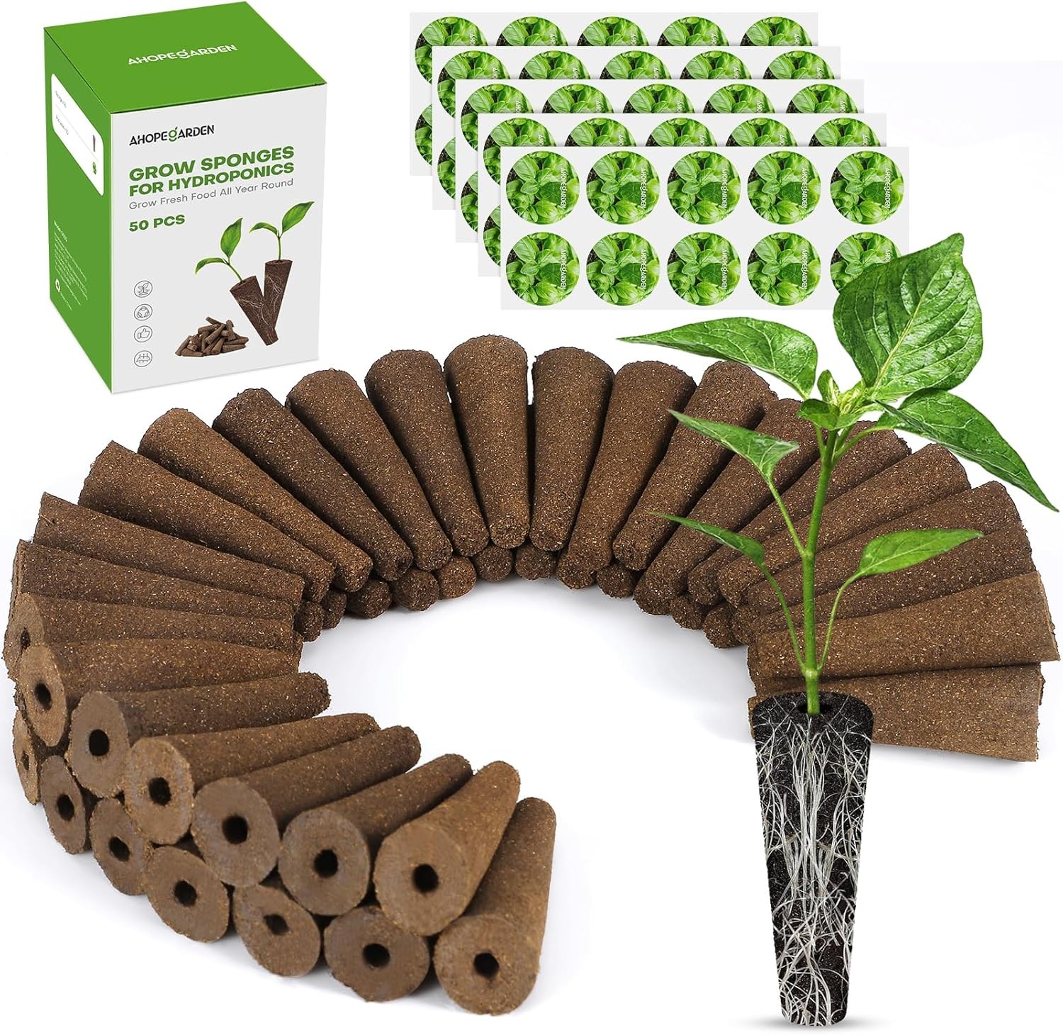 Ahopegarden 50pcs Hydroponic Pods Kit: Compatible with 50pcs, Brown