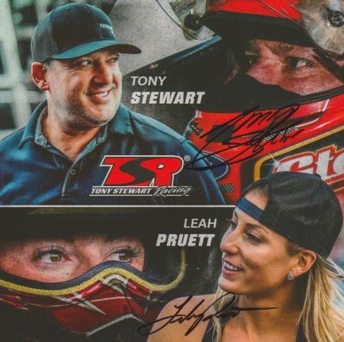 2021 Tony Stewart + Leah Pruett signed Elliott's Trailers PRI Show NHRA Handout