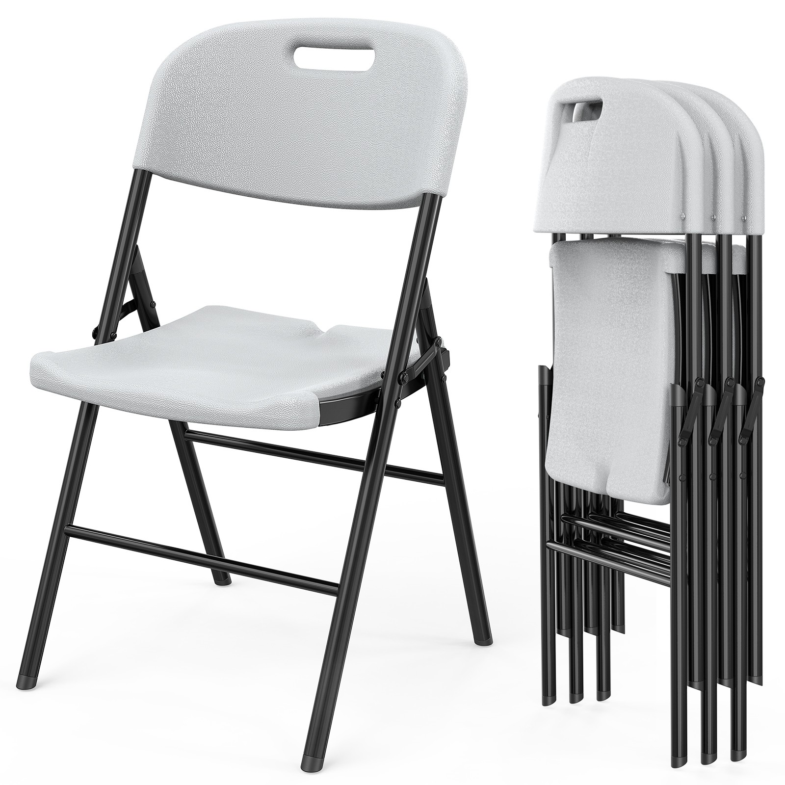4Pcs Plastic Folding Chairs Stackable Garden Patio Wedding Party Chair White