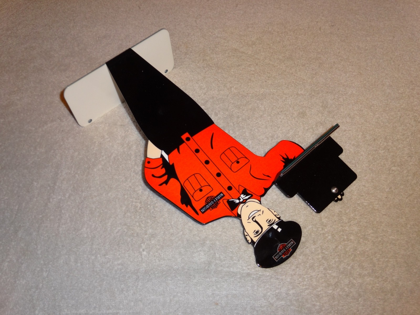 VINTAGE HARLEY DAVIDSON MOTORCYCLE👨MAN METAL GASOLINE BUSINESS CARD HOLDER SIGN