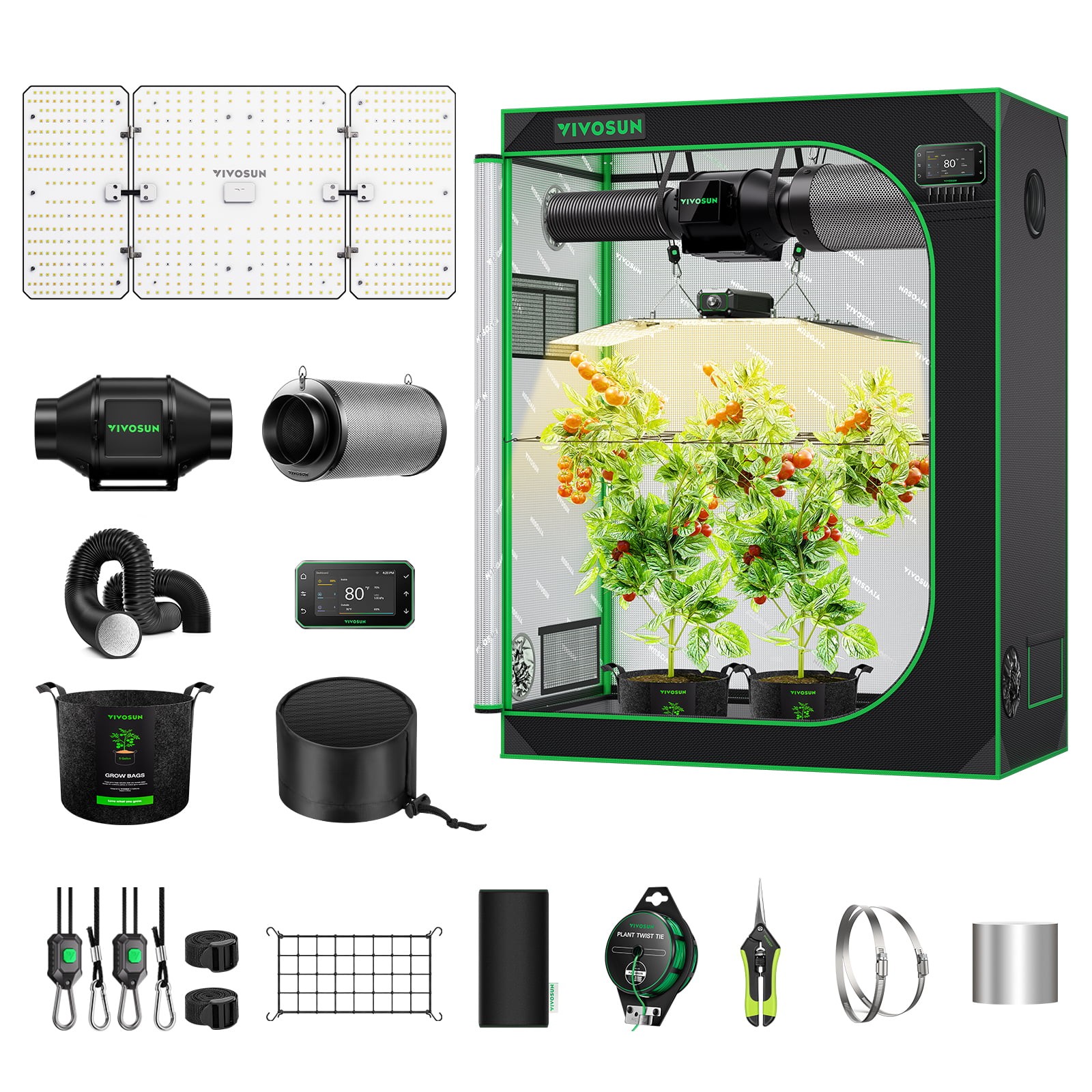 VIVOSUN 4x2ft Smart Grow Tent Kit w/ Lumalight 200W G4 Inline fan kit w/E42A+