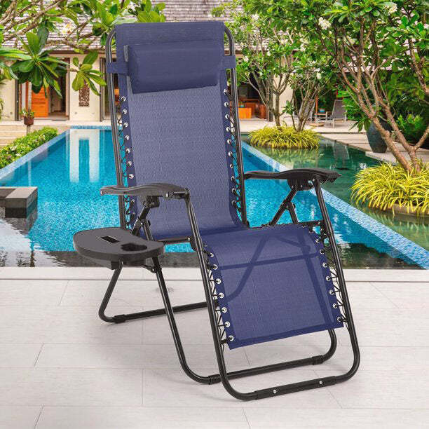 Zero Gravity Chair, Folding Outdoor Patio Lounge Recliner w/ Cup Holder