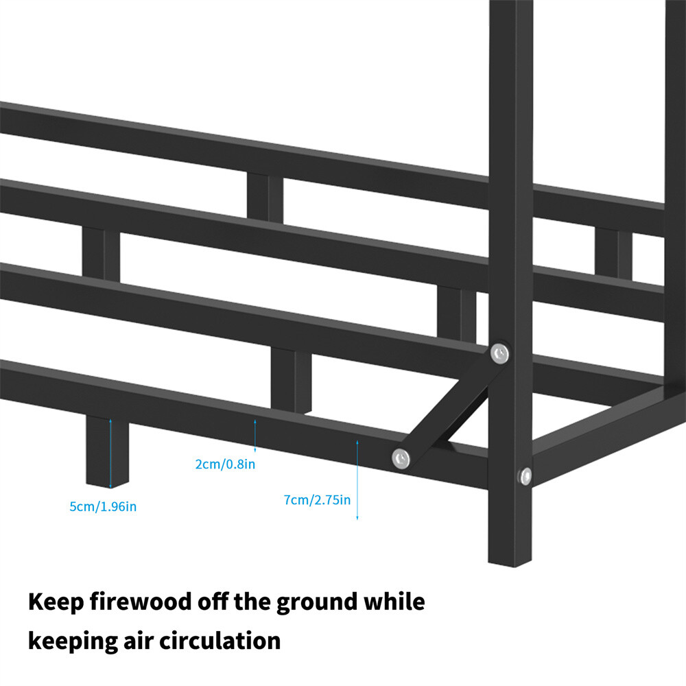 In/Outdoor Firewood Rack with Cover Firewood Storage Log Holder Heavy Duty Steel