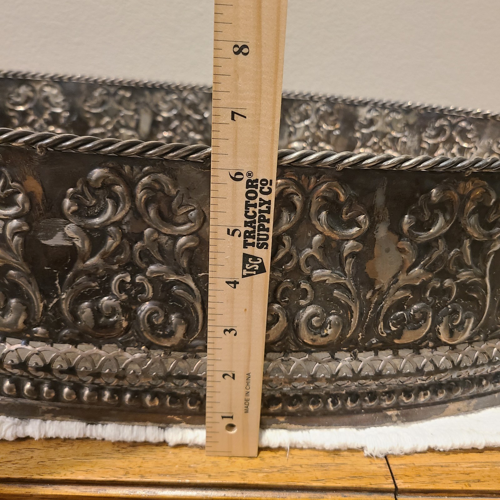 Castilian Imports Vintage Solid Brass Decorated Table Tray 27"X 16” X 6” Heavy