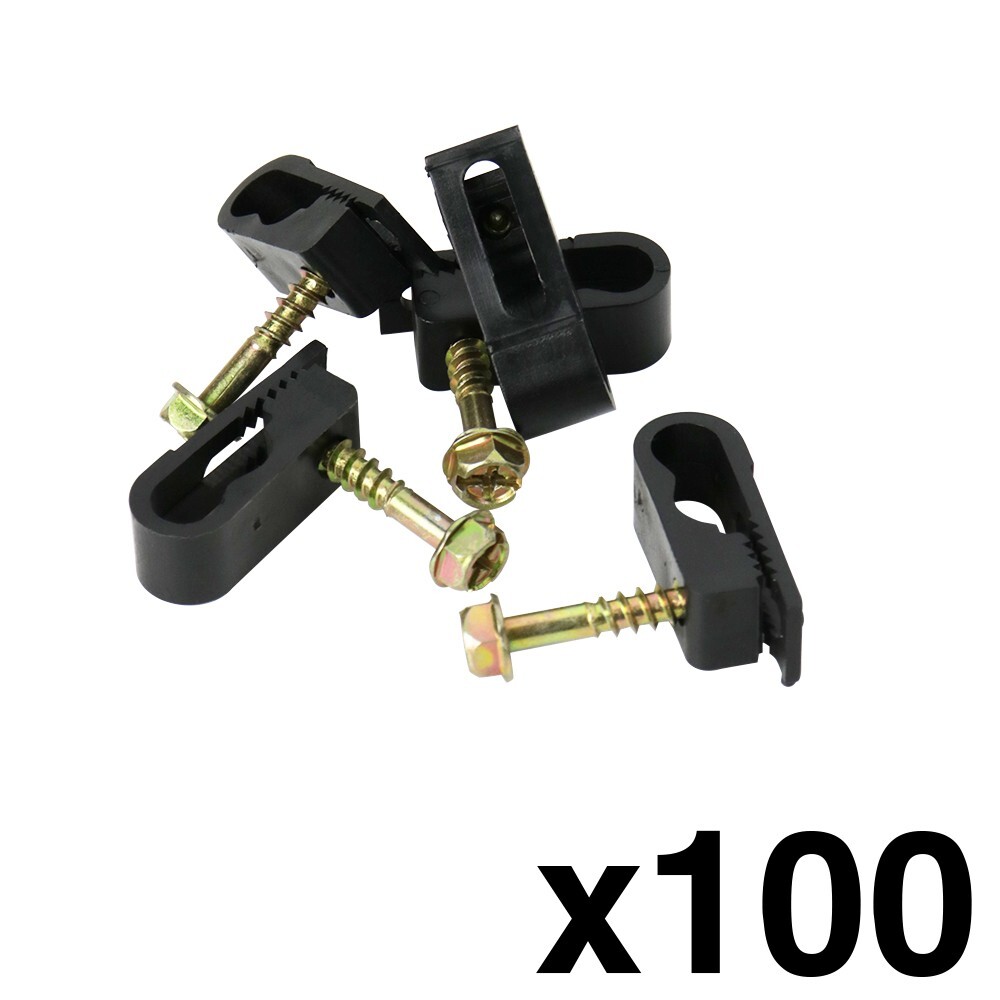 Skywalker Dual Cable Flexible Screw Clips (Screw Depth: 7/8", Black, 100 Pack)