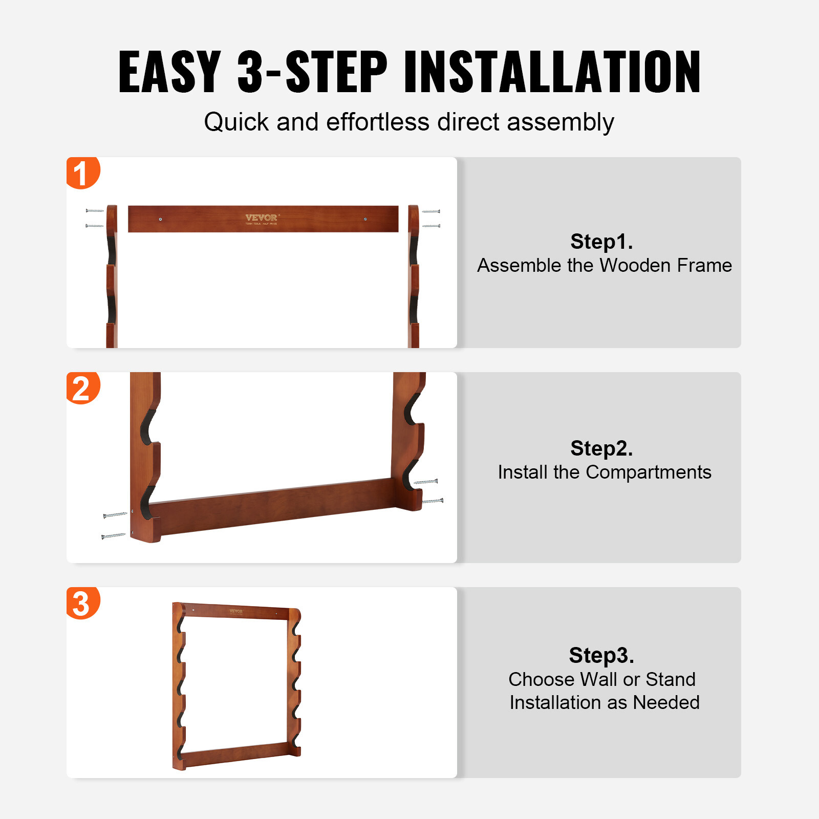VEVOE Gun Rack 5-Slot Wood Gun Rack Wall Mount Gun Display Rack holds 5 Rifles