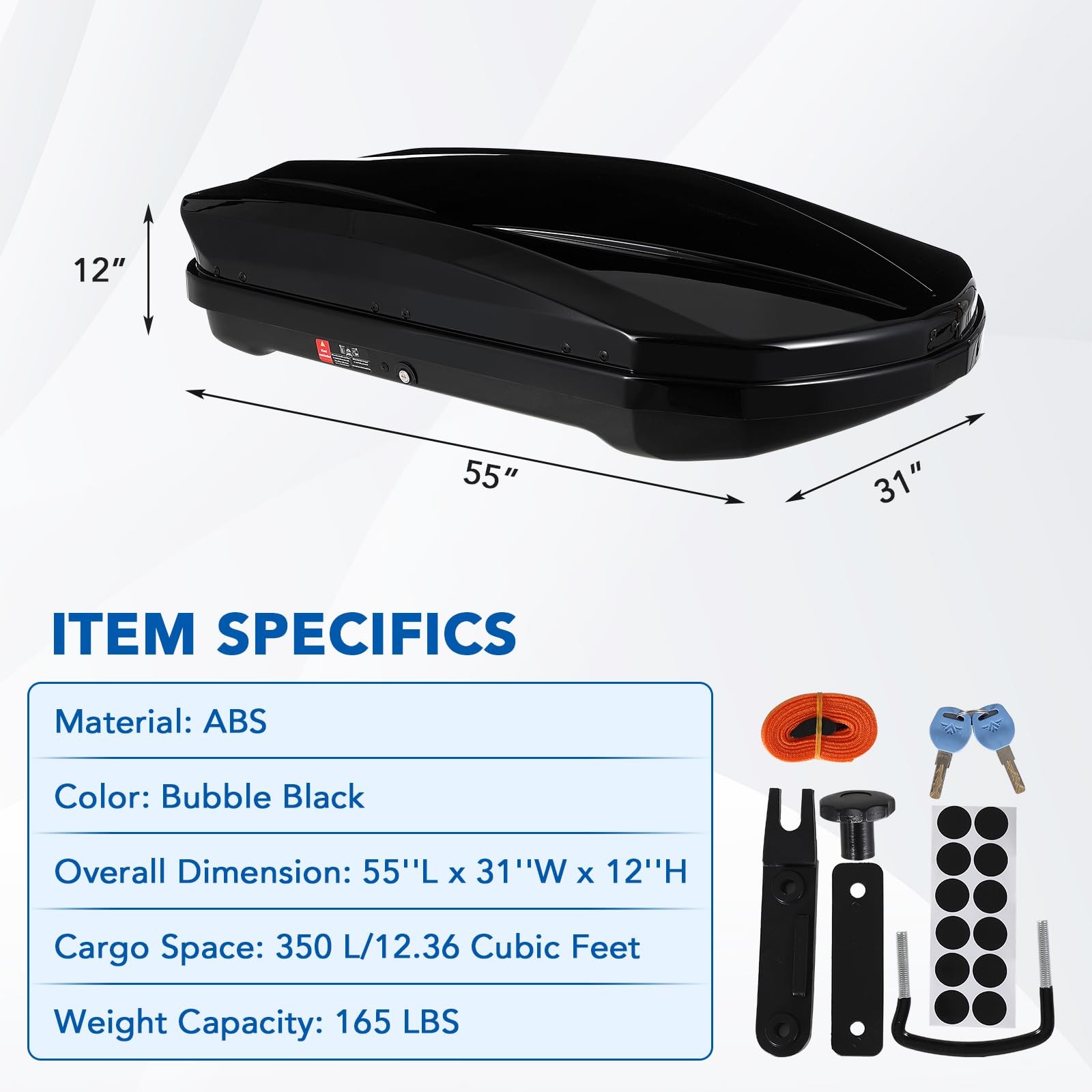 Hard Shell Roof Top Cargo Carrier, 12.4 Cu.Ft Waterproof Car Roof Storage Box